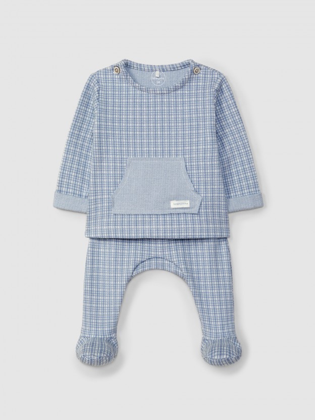 Fato de duas peças em malha jacquard com quadricula Fato de duas peças em malha jacquard com quadricula