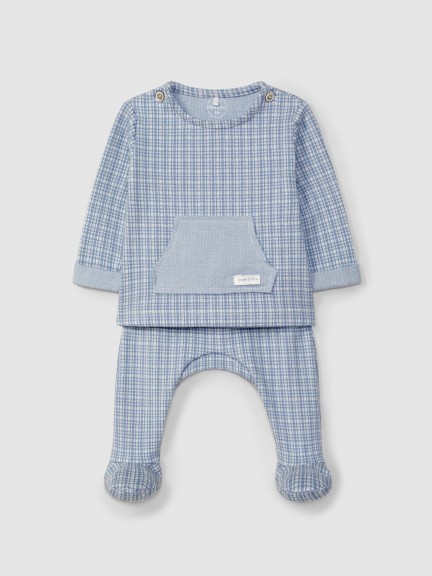 Two-piece jacquard jersey romper with tattersall Two-piece jacquard jersey romper with tattersall