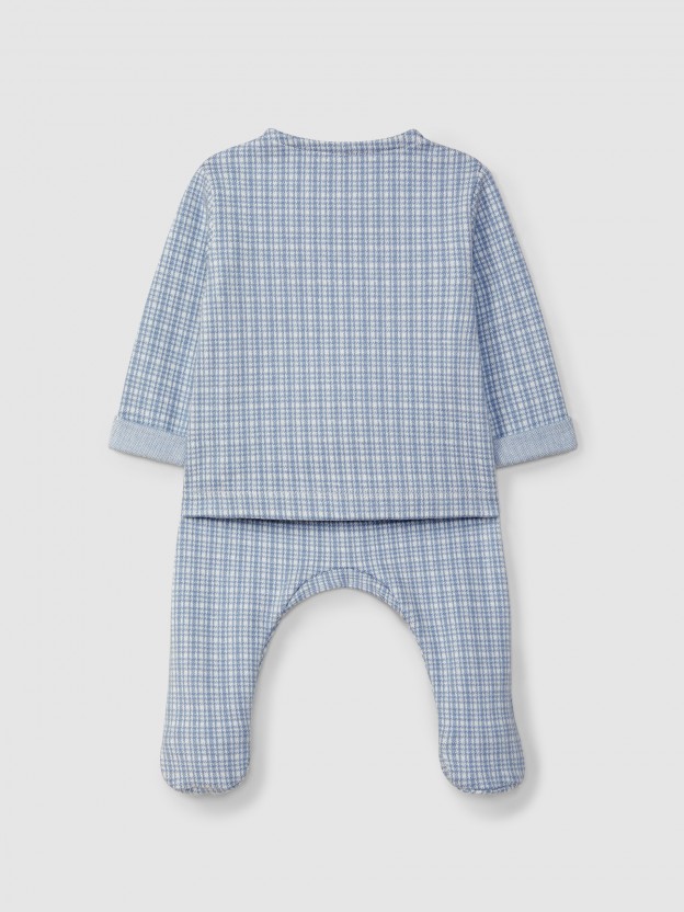Fato de duas peças em malha jacquard com quadricula Fato de duas peças em malha jacquard com quadricula