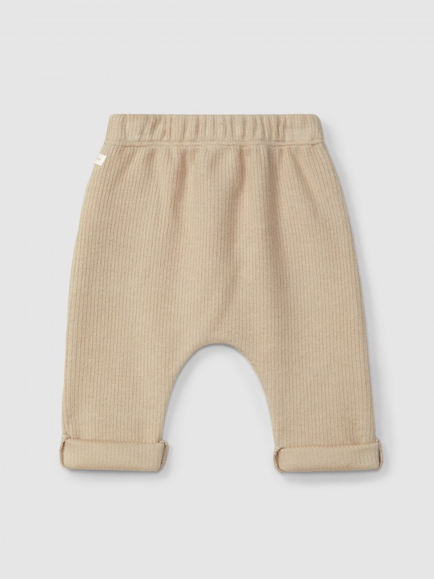 Pantalon pull-up en coton biologique avec cordon d�coratif