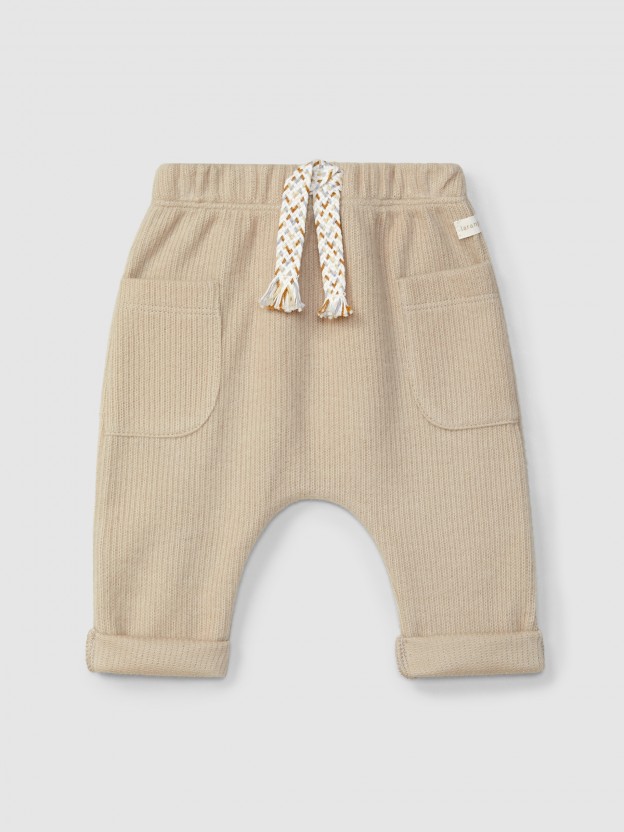 Pantalon pull-up en coton biologique avec cordon d�coratif