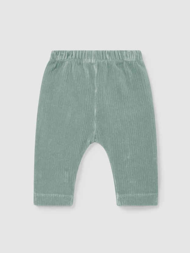 Pantalon pull-up en tissu de type velours c�tel� avec poches