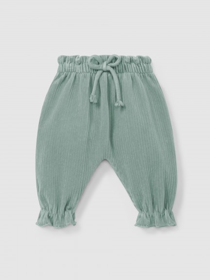 Pull-up pants in corduroy-type fabric with decorative drawstring Pull-up pants in corduroy-type fabric with decorative drawstring