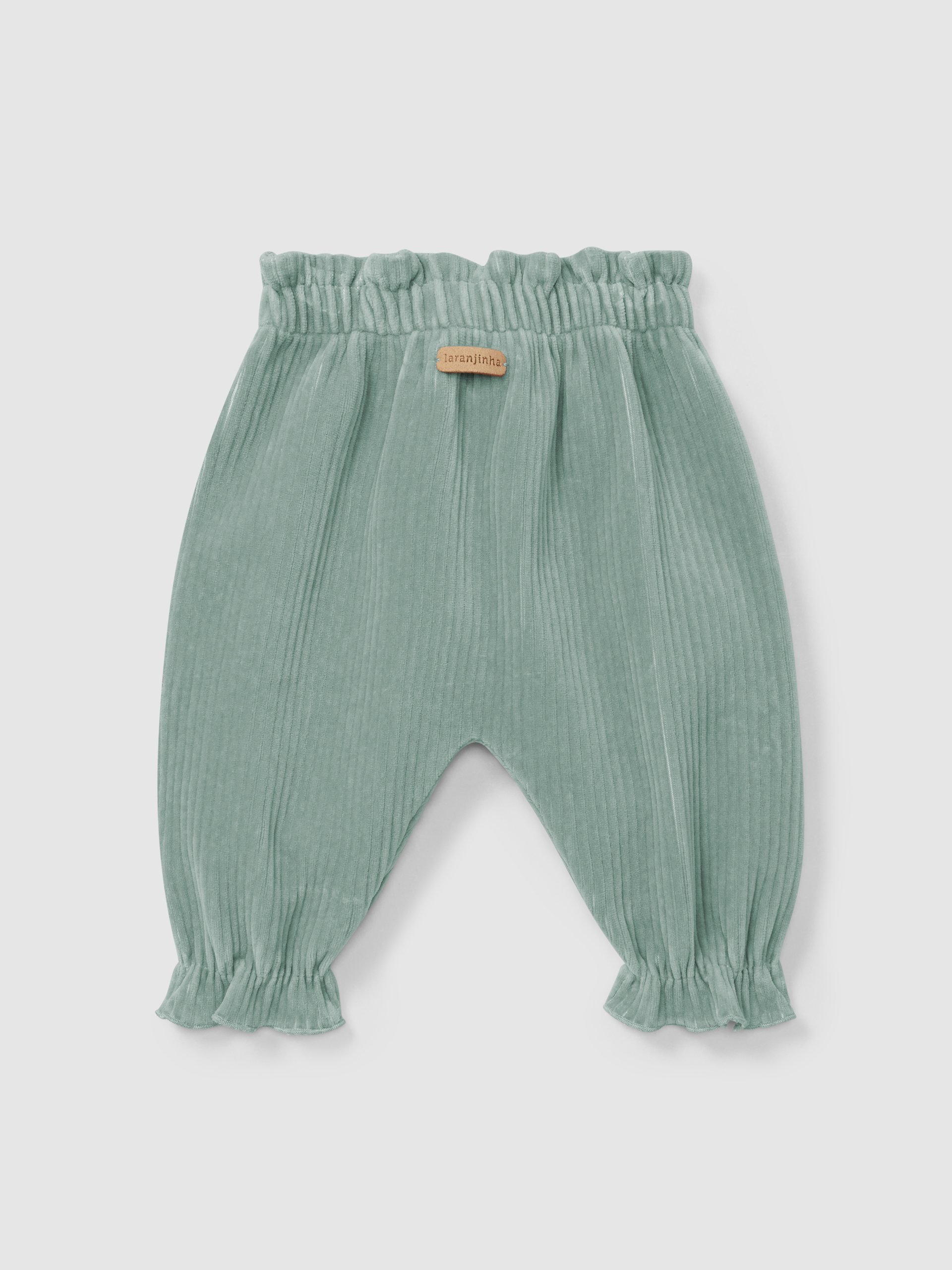 Pantalón pull-up en tela tipo pana con cordón decorativo