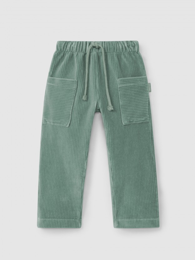 Pantalon en tissu de type velours côtelé à poches Pantalon en tissu de type velours côtelé à poches