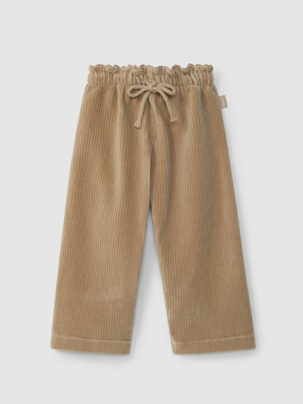 Pantalon pull-up wide leg en tissu de type velours côtelé Pantalon pull-up wide leg en tissu de type velours côtelé