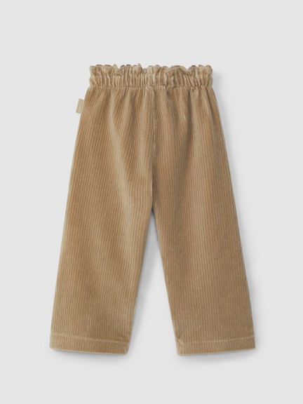 Pantalon pull-up wide leg en tissu de type velours côtelé Pantalon pull-up wide leg en tissu de type velours côtelé