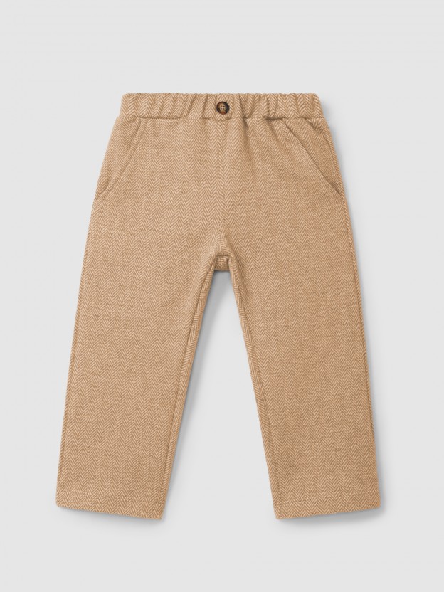 Herringbone knit pull-up pants Herringbone knit pull-up pants