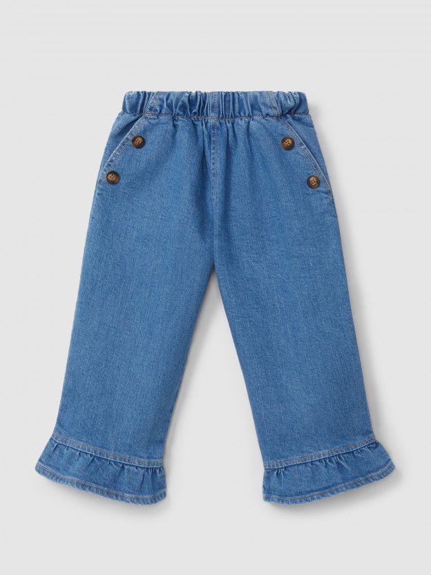 Pantalon en jean avec d�tail de volant