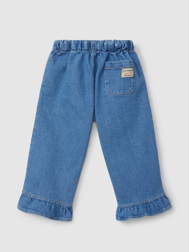 Pantalon en jean avec d�tail de volant