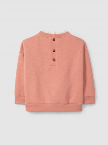 Sweatshirt flor e detalhe de bordado inglês Sweatshirt flor e detalhe de bordado inglês
