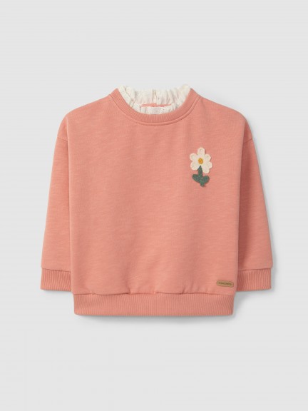 Sweatshirt flor e detalhe de bordado ingl�s
