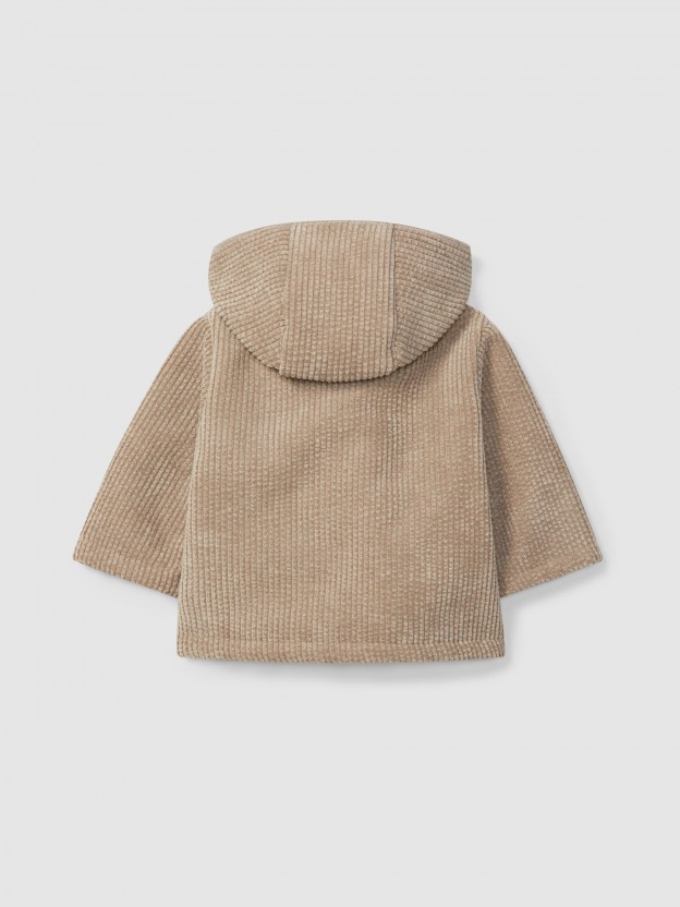 Hooded corduroy coat with fur Hooded corduroy coat with fur
