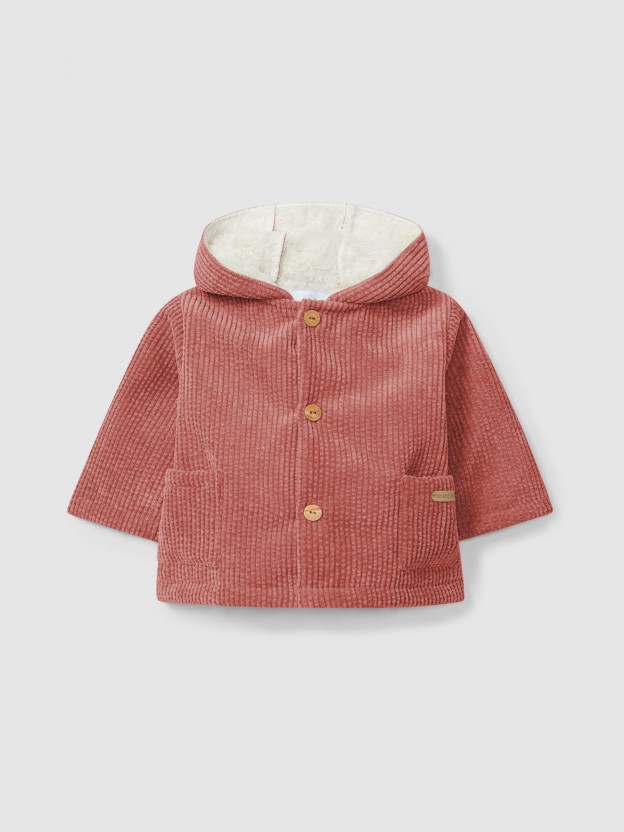 Veste � capuche en velours c�tel� avec fourrure