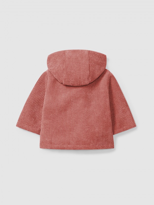 Veste � capuche en velours c�tel� avec fourrure