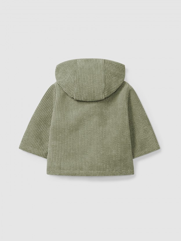 Hooded corduroy coat with fur Hooded corduroy coat with fur