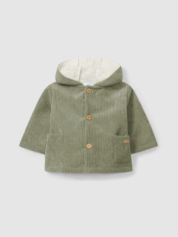Hooded corduroy coat with fur Hooded corduroy coat with fur