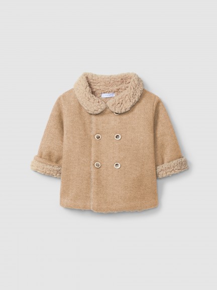Herringbone knit coat with faux fur lining Herringbone knit coat with faux fur lining