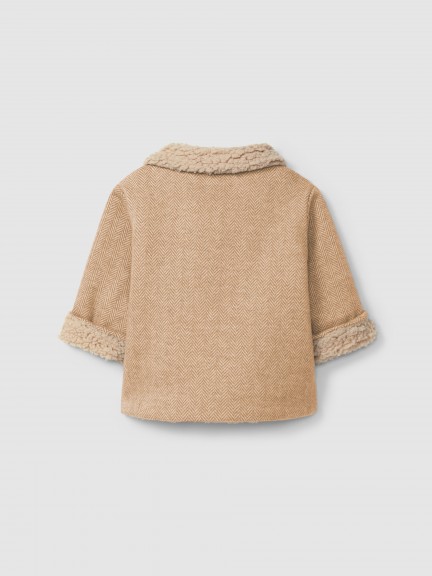 Herringbone knit coat with faux fur lining Herringbone knit coat with faux fur lining