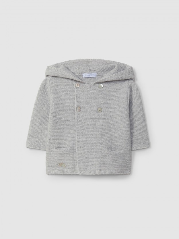 Knitted hooded cardigan with pockets