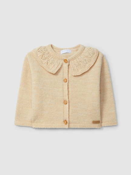 Knitted cardigan with gathered collar Knitted cardigan with gathered collar
