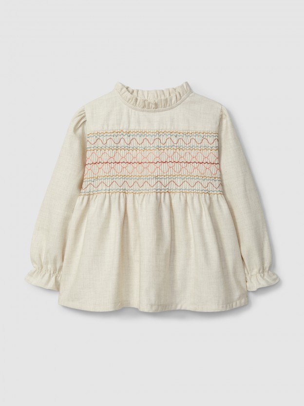 Blouse avec smocks et détails en volant Blouse avec smocks et détails en volant