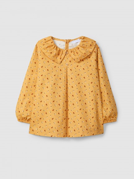 Blusa estampado floral e gola de folho