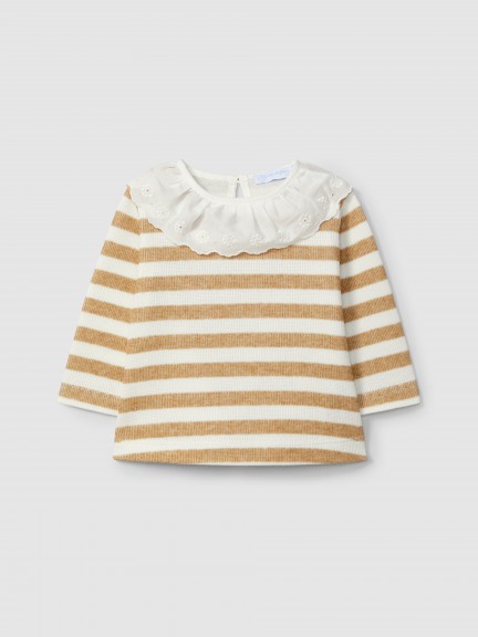 Striped longsleeve with embroidered ruffled collar