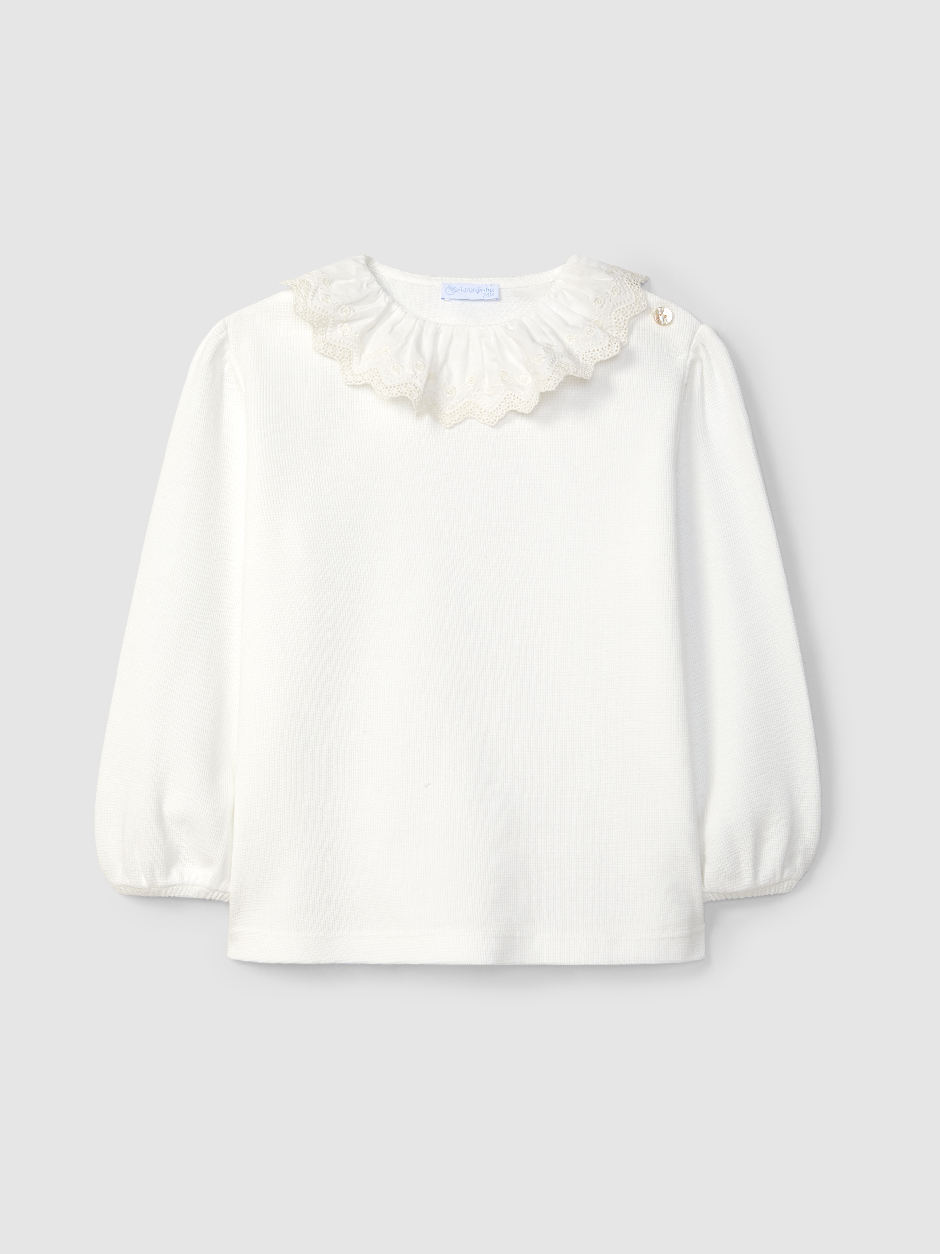 Longsleeve in waffle weave with English embroidery collar