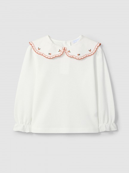 Longsleeve in waffle weave with embroidered collar Longsleeve in waffle weave with embroidered collar