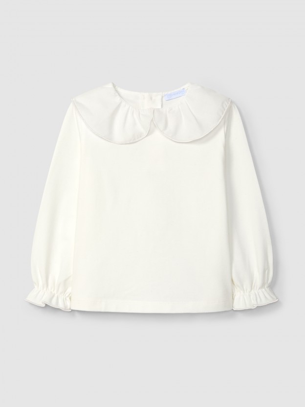 Cotton longsleeve with ruffled collar Cotton longsleeve with ruffled collar