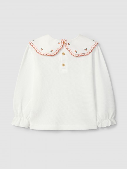 Longsleeve in waffle weave with embroidered collar Longsleeve in waffle weave with embroidered collar