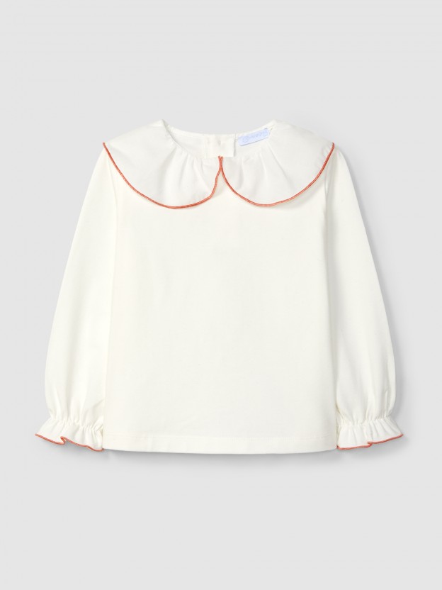 Cotton longsleeve with ruffled collar Cotton longsleeve with ruffled collar