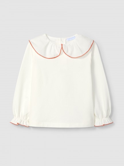 Cotton longsleeve with ruffled collar Cotton longsleeve with ruffled collar