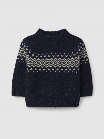 Jersey de punto jacquard escote redondo con lana Jersey de punto jacquard escote redondo con lana