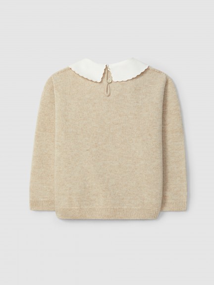 Knitted jumper with fabric collar Knitted jumper with fabric collar