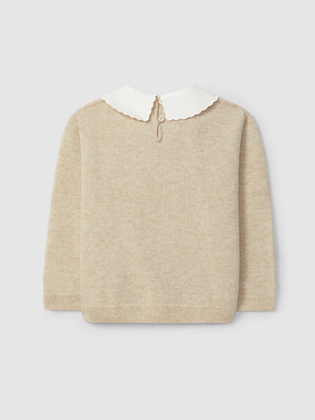 Knitted jumper with fabric collar Knitted jumper with fabric collar