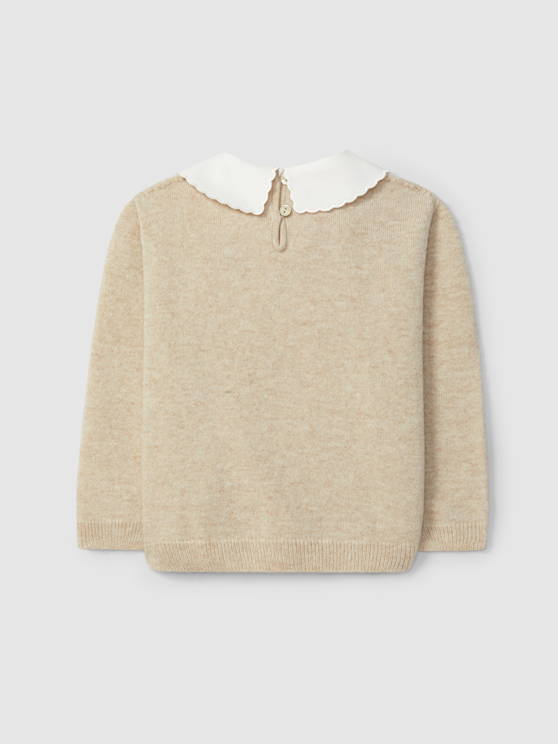 Knitted jumper with fabric collar