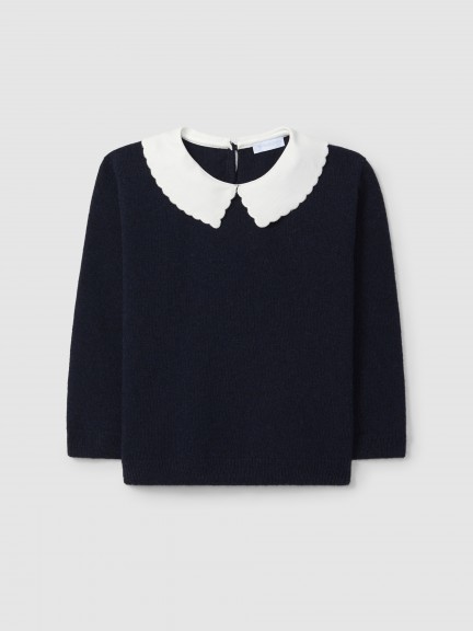Knitted jumper with fabric collar Knitted jumper with fabric collar
