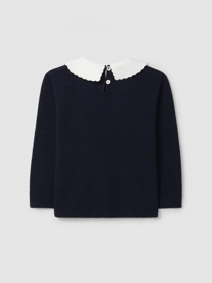 Knitted jumper with fabric collar Knitted jumper with fabric collar