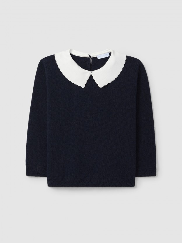 Jersey tricotado con cuello de tela