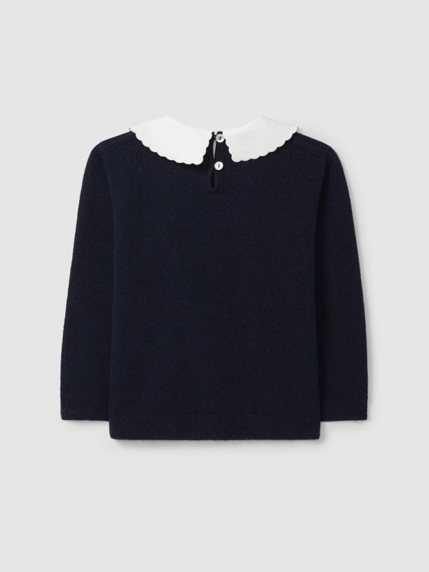 Jersey tricotado con cuello de tela