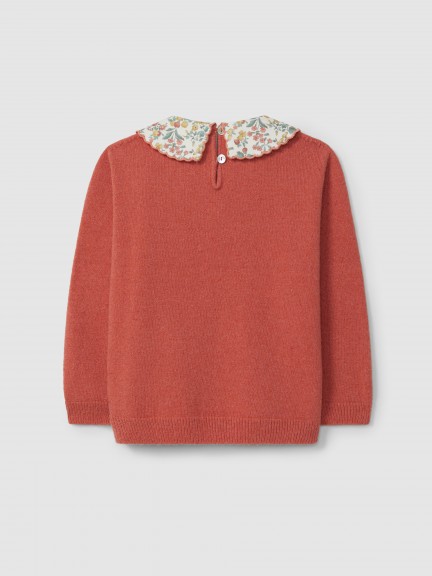 Knitted jumper with fabric collar Knitted jumper with fabric collar