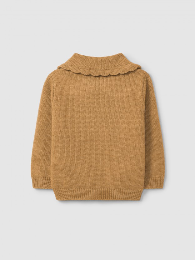 Knitted jumper embroidered flower collar Knitted jumper embroidered flower collar
