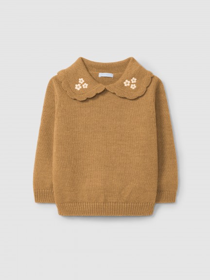 Knitted jumper embroidered flower collar Knitted jumper embroidered flower collar