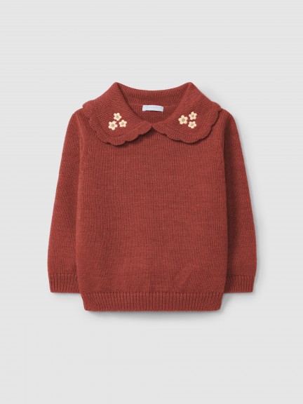Knitted jumper embroidered flower collar Knitted jumper embroidered flower collar