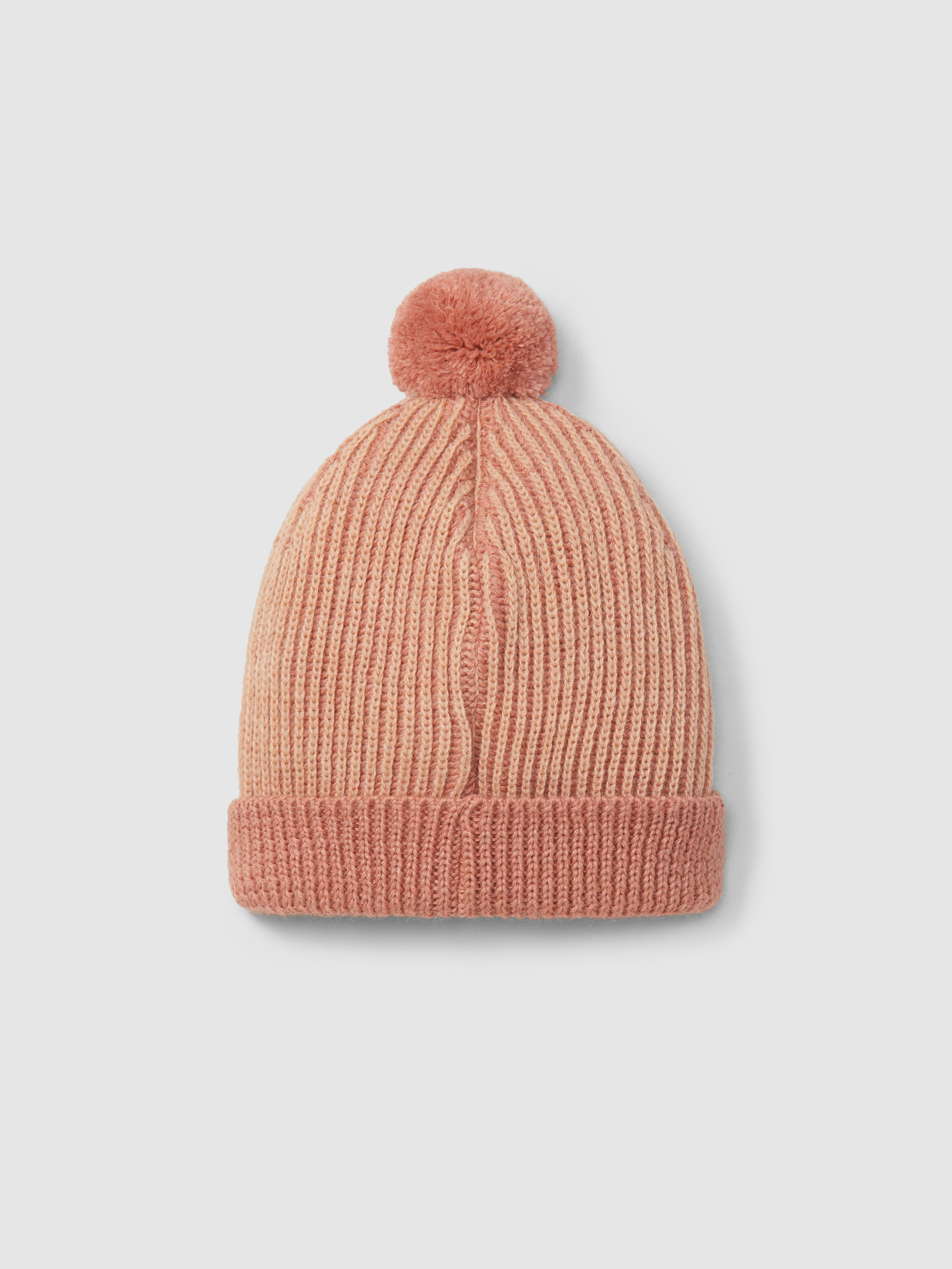 Knitted two-colour beanie with pom-pom
