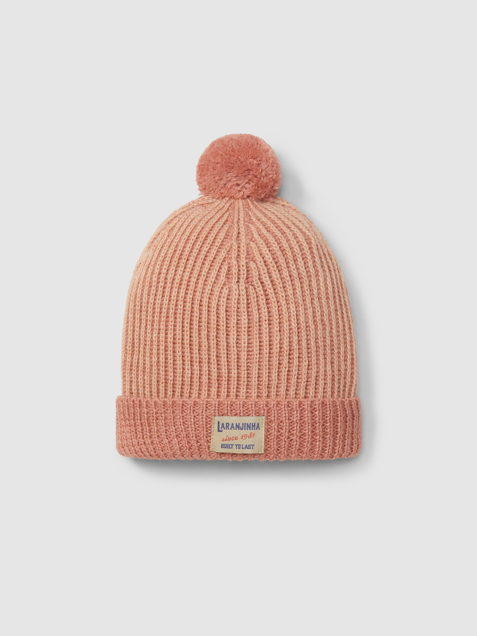 Knitted two-colour beanie with pom-pom