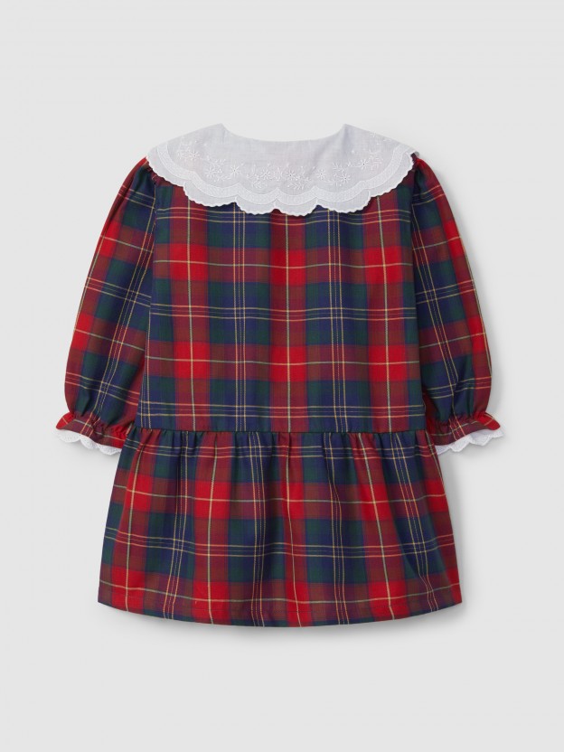 Vestido de cuadros con cuello bordado inglés Vestido de cuadros con cuello bordado inglés