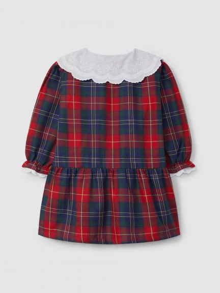 Vestido de cuadros con cuello bordado inglés Vestido de cuadros con cuello bordado inglés